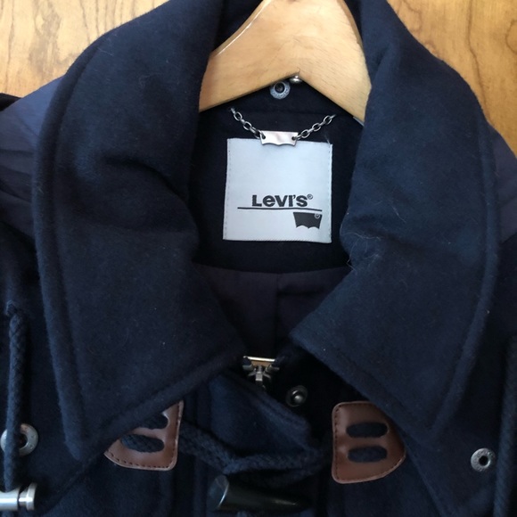 NWT Wool Levi’s Toggle Button Peacoat Navy Blue Jacket Sz L - Picture 4 of 6